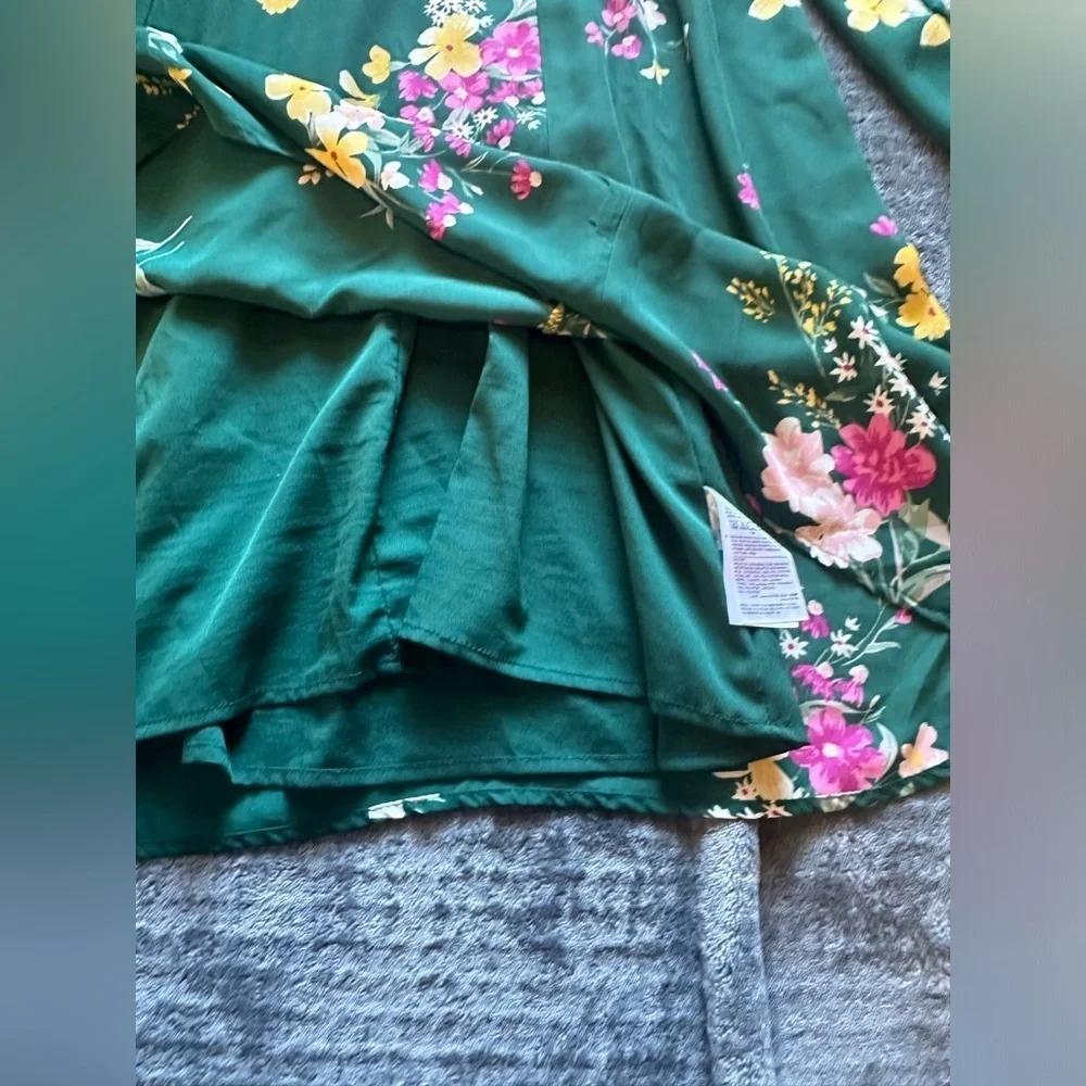 Old Navy Dress Womens Size M Green Floral Lightweight Long Sleeve Above The Knee